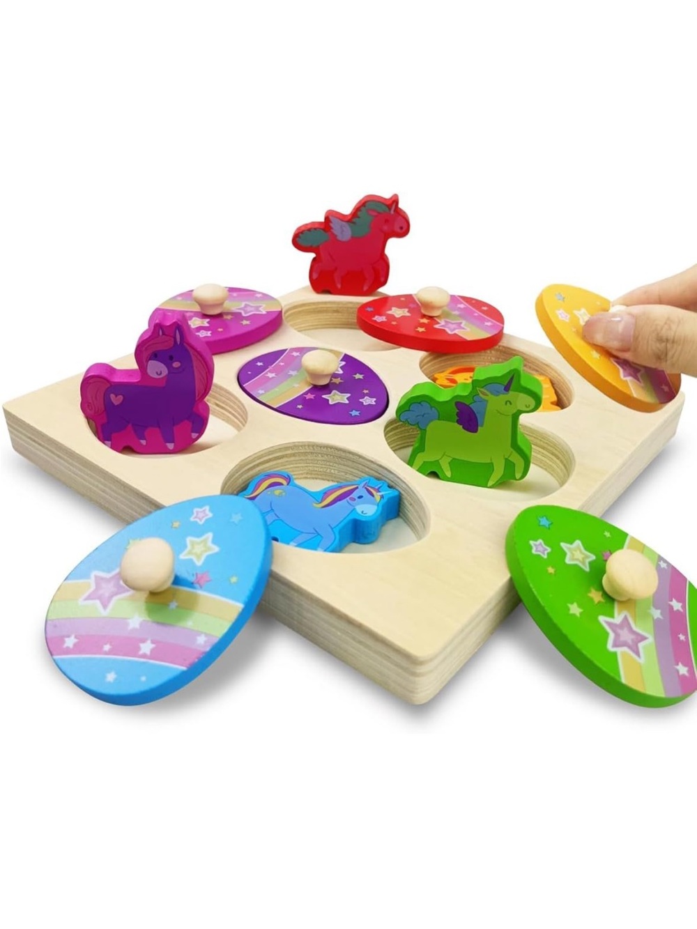 Unicorn Wooden Peg Puzzle Montessori Toddler Learning Toy NEW